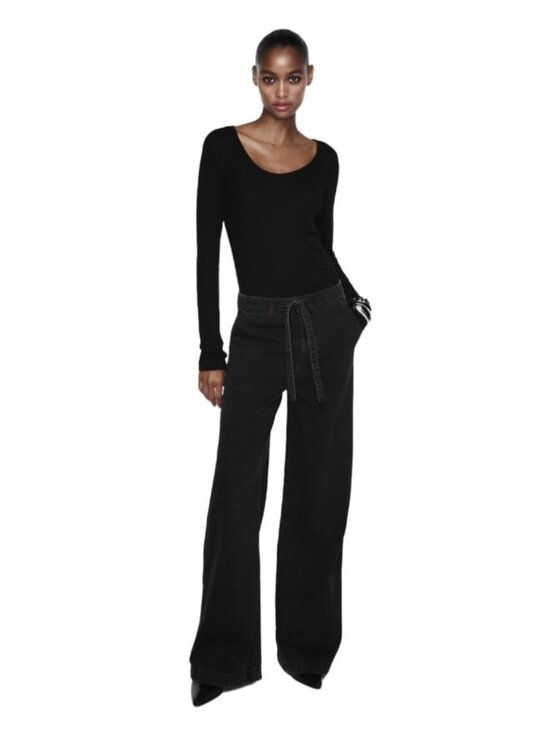 Zara Denim - Zara Wide Leg Jeans Women’s Large Black Denim High Rise